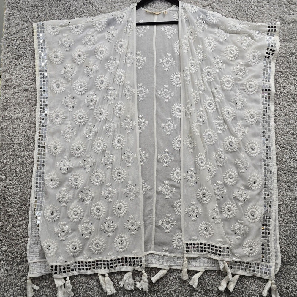 Soft Surroundings Kimono Women One Size White Embroidered Boho‎ Cottagecore
